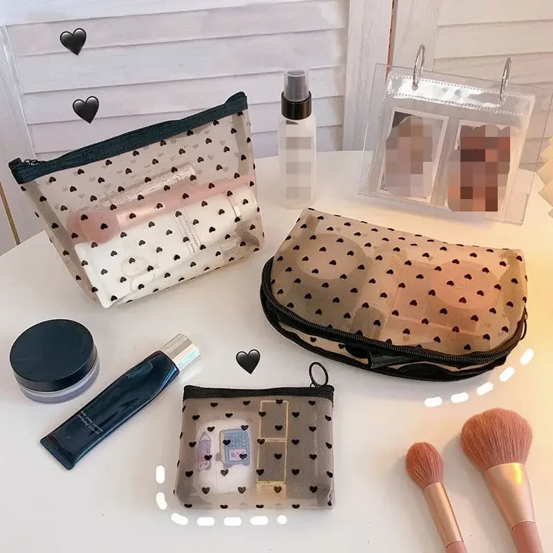 New Mesh Transparent Cosmetic Bags Small Large Clear Black Makeup Bag Portable Travel Toiletry Organizer Lipstick Storage Pouch