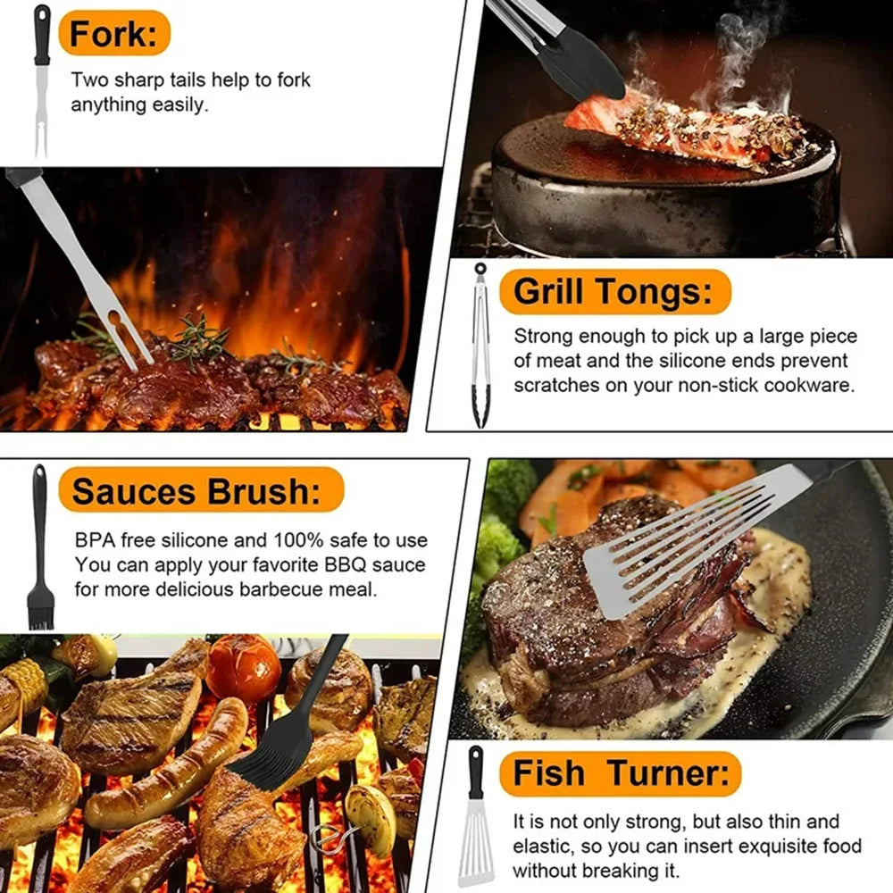 14dbs barbecue szerszámok készlet kültéri teppanyaki BBQ főzés kemping blackstone professzionális serpenyő -tartozékok hordtáskával
