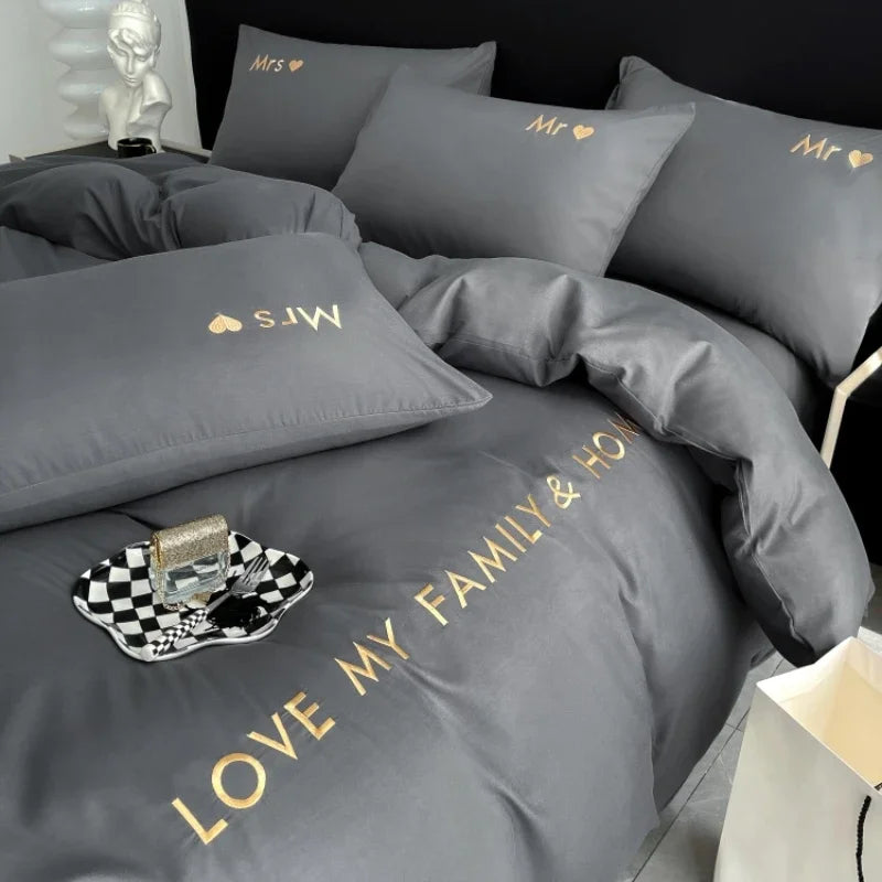 Nordische Luxusägyptin -Baumwollbettwäsche King Königin Doppelte Doppelzins mit Blech Bettdecke Abdeckung Kissenbezüge 1/2 Menschen Bettwäsche Bettwäsche