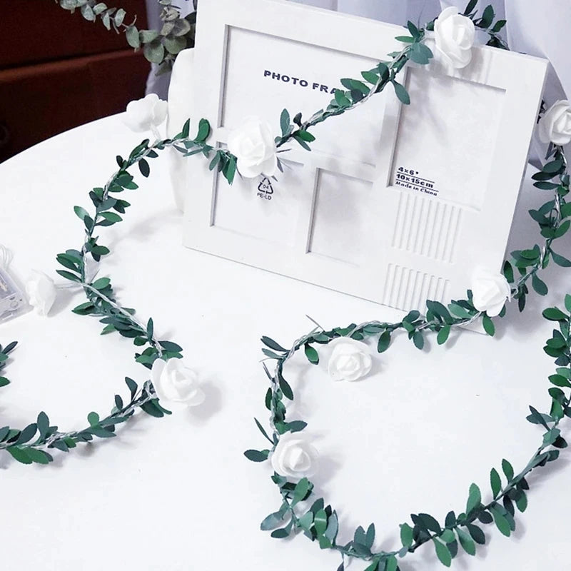 10/20leds blanco 1.5/3meter cuerda de flores de rosa con luces Centres de mesa de boda decoraciones brillantes de rosa artificial guirnalda