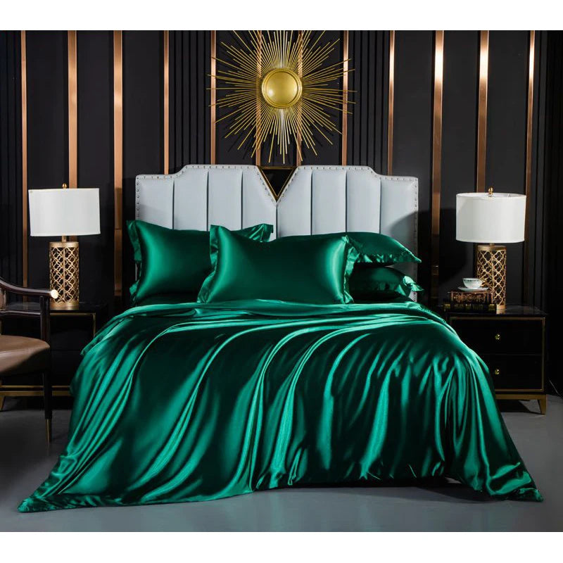 Wostar coloride colore en satin couture de couverture de couvre-lit à lit d'oreilleur d'été couple de luxe à double lit de lit à double lit 4 pièces king size