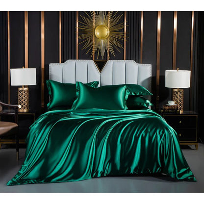 Wostar Feste Farbe Satin Rayon Bettdecke Bettlaken Kissenbezug Sommerpaar Luxus Doppelbett Bettwäsche Set 4-teilige Kingsize