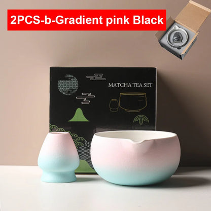 2 Pieces Traditional Japanese Matcha Bowl and Whisk Holder Tea Bowl with Pouring Spout for Office Table Tea Ceremony Party Gift