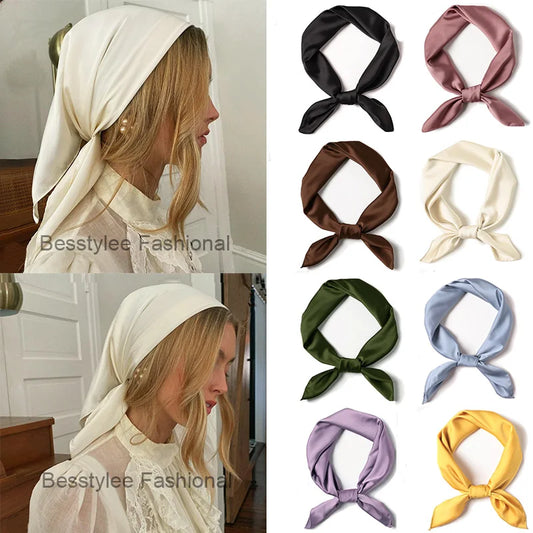 Nueva bufanda de seda cuadrada Colores sólidos Bufandas para el cabello Mujeres Modas Fashion Bandana Lady Cabellado Satinado de satén Bufanda