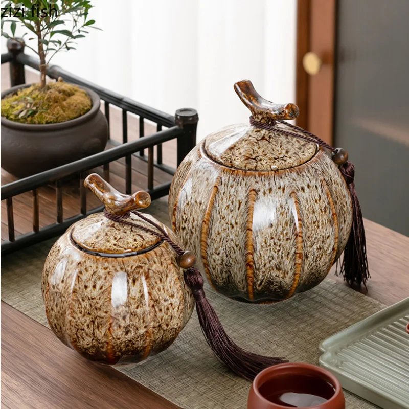 Kiln Change Ceramic Tea Caddy Food Storage Jar Sealed Jars Tea Box Tea Containers Storage Tank Candy Jar Home Organizer Teas Can