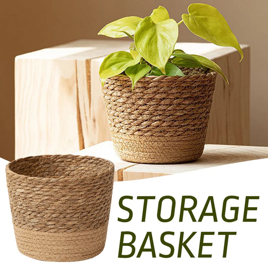 Stråveving blomsterplantegryte kurvkurv Rattan Flowerpot Storage Basket Garden Flowerpot Håndlaget vevd planterkurv