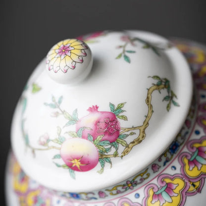 European Style Colored Ceramic Tea Caddy Large Sealed Candy Jar Tabletop Flower Vase Household Coffee Beans and Nuts Storage Box