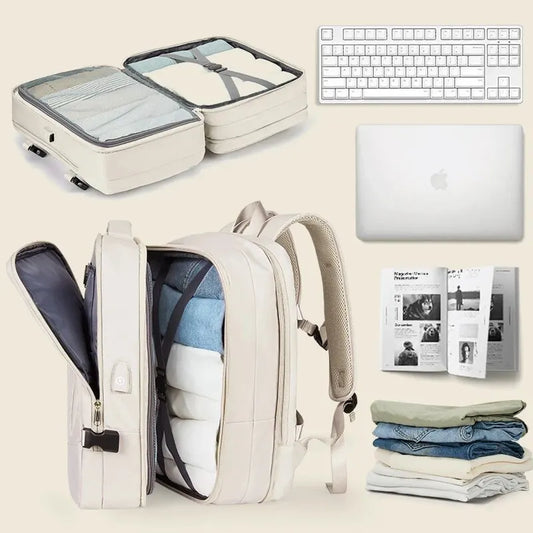 Likros Travel Backpack for naisille laajennettava Weekender -retkeily kannettavan tietokoneen reppu USB -satamalla suurella vedenpitävällä 40L: n miesten reppulla