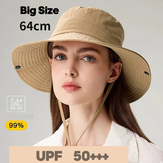 2024 Big size Hiking Waterproof  Summer Sun hat Women Sun UPF 50+ Bucket Hat Wide Brim  Bonnie Hat Outdoor Fishing Fisherman Hat