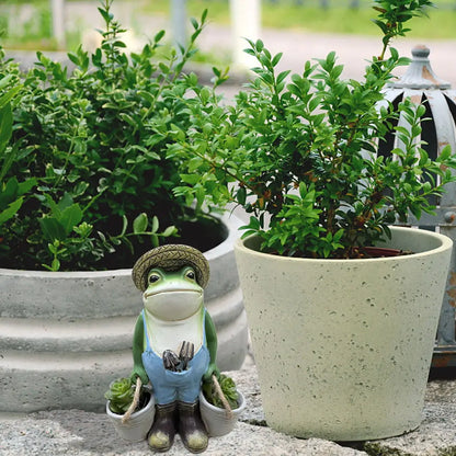 Frog Bucket Resin Flower Pot, Fun Small Animal Decoration, Outdoor Garden Frog Statue Ornament, Lawn Yard Decoration