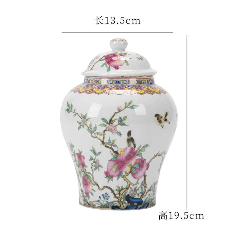 European Style Colored Ceramic Tea Caddy Large Sealed Candy Jar Tabletop Flower Vase Household Coffee Beans and Nuts Storage Box