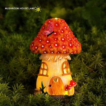 Solar Mushrooms Cute Resin Mushroom House Fairy Lights Garden Decoratie Unique Solar Lights Outdoor Mushroom Decor Sculpture
