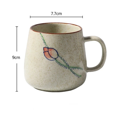 380ml Japanese Retro Style Coffee Mug With Handle Ceramic Breakfast Oats Milk Cups Home Teacup Water Mug With Lid And Spoon Gift