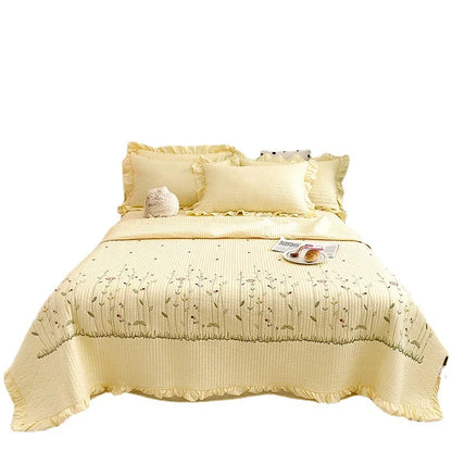 Novo Chiffon Summer Quilt Set Girl Girl Heart Weated Cotton Ruffled Toup Bed Chave