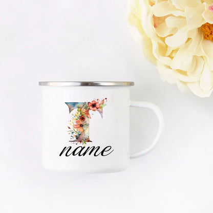 Personalized Floral Initial Name Cup Custom NameTea Coffee Hot Chocolate Mug Bride Bridesmaid Mothers Day Gift for Her