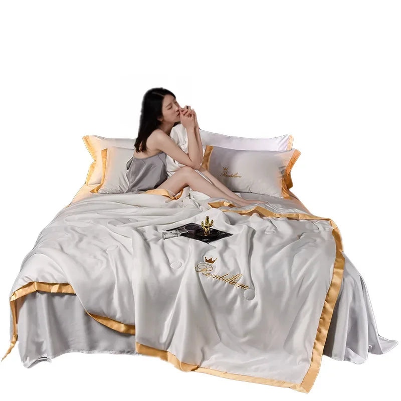 Juwensilk Simple European Style Ice Silk Summer Cool Quilts Bedroom Nap Air Conditioner Quilted Sengetæppe S