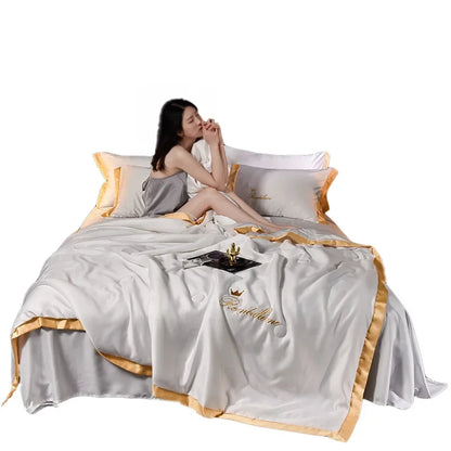 Juwensilk Simple European Style Ice Silk Summer Cool Quilts Bedroom Nap Air Conditioner Quilted Sengetæppe S