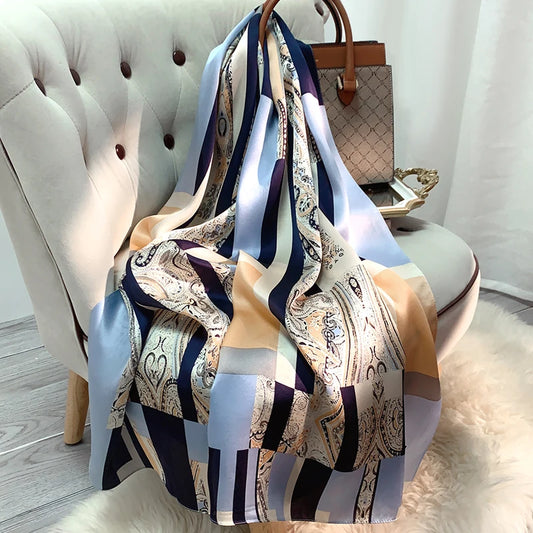 100% Real Silk Shapls Head huivi naiset Painettu Hangzhou Natural Silk Long huivit kesän ylellisyyssuunnittelu Pure Silk Foulard Femme