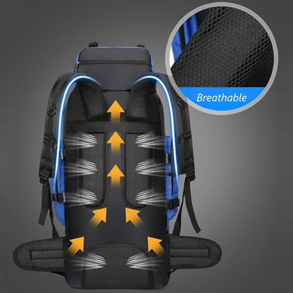 Backpack da campeggio da campeggio da 90 litri con zaino da trekking di zaino di grande capacità da viaggio per viaggi sportivi da campeggio per campeggio uomini