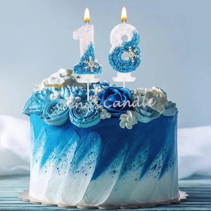 Krishtlindje për ditëlindje të ndezura qirinj të ngrirë për ëmbëlsira 0-9 numër princeshë tortë për qirinj partia e qirinjve dekor dëbore stendat e qirinjve blu