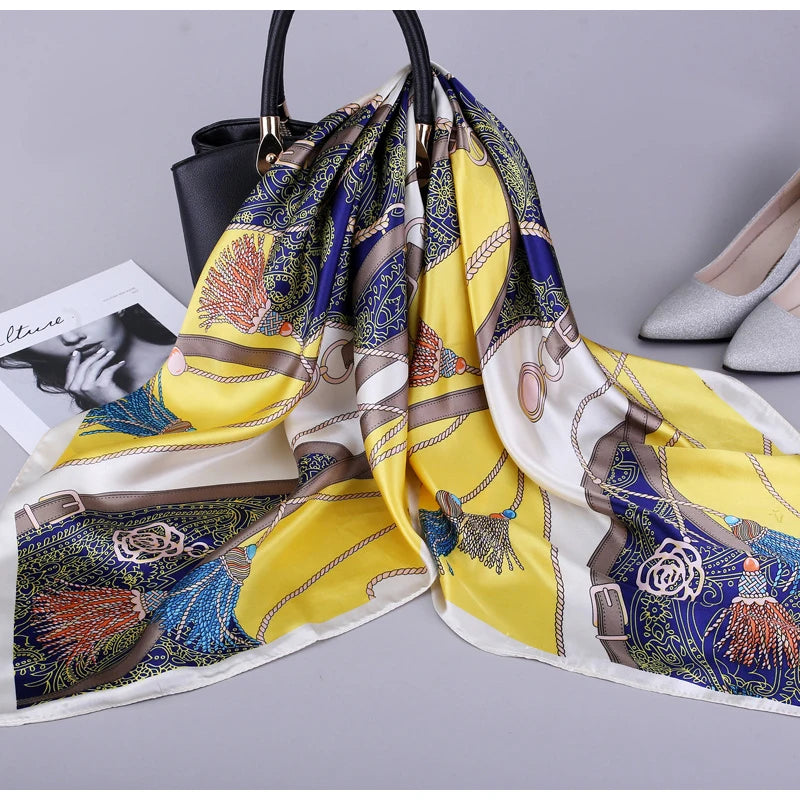 אופנה קרכיפית משי סאטן צוואר צעיף לנשים מדפיסים צעיפי חיג'אב נקבה 90*90 ס"מ צעיפים מרובעים ועוטפים צעיפים לגברת 2022