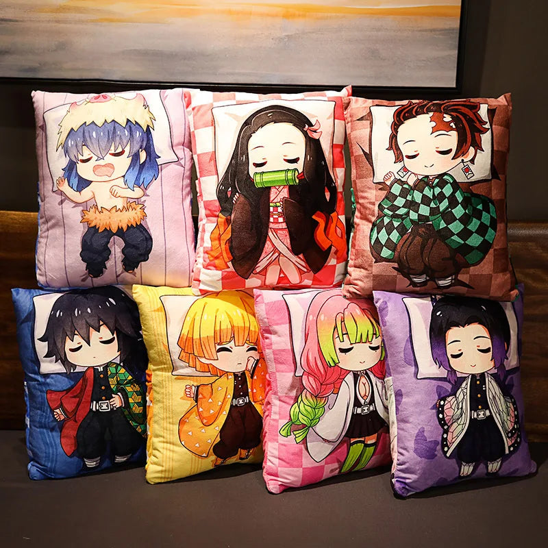 Nezuko Demon Slayer Anime Pillow Cartoons Sofa Cushion Pillow With Reversible Quilt Farmed Plush Toys Cosplay Kid Gift