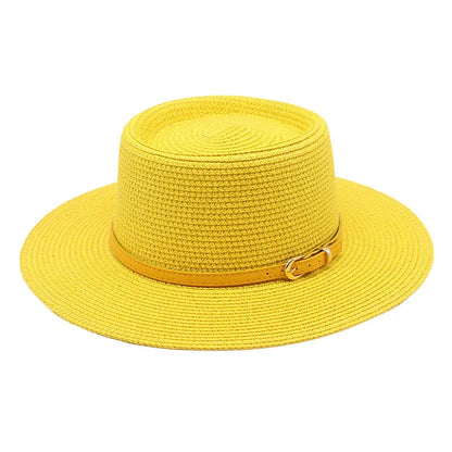 2022 Summer New Style Straw Hats Outdoor Sunshade Wide Brim Flat Top Hats dla kobiet i mężczyzn Fedora Straw Caps