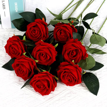 5 יחידות פרחים מלאכותיים זר פרח ורד מזויף קטיפה אדומה לקישוט שולחן בית חתונה מתנה לחג המולד חג האהבה מתנה
