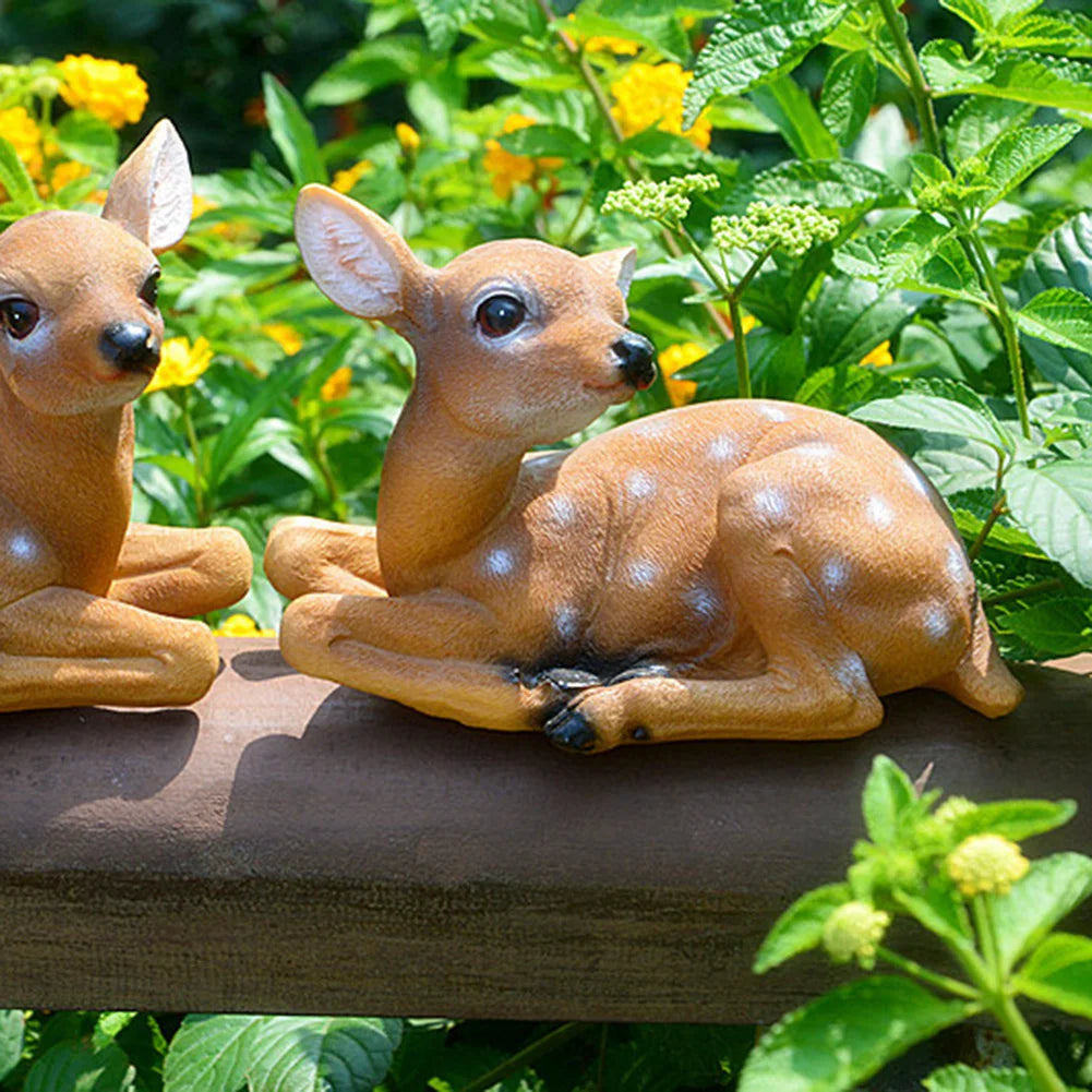 2 copë Sika Deer Statuja Skulpturë Ornamente Modeli i Kafshëve Arti Artizan