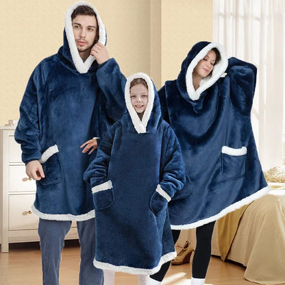 Lämmin paksu TV -hupullinen villapaita huova unisex -jättiläinen tasku aikuinen ja lapset Fleece -painotetut huovat sängyille matkustavat kotiin