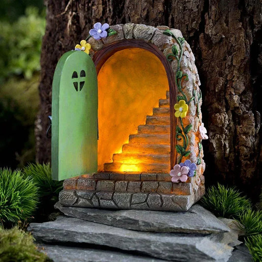 Solar Garden Resin Fairy Door Light For Trees Statues House Face
