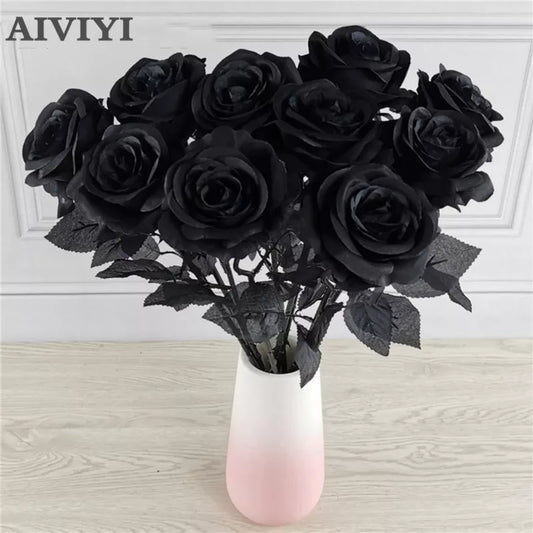 5 pezzi da 8-9 cm di seta nera rosa artificiale fagro bouquet casa soggiorno decorazione di chiodi di matrimonio decorazione di nuovo anno