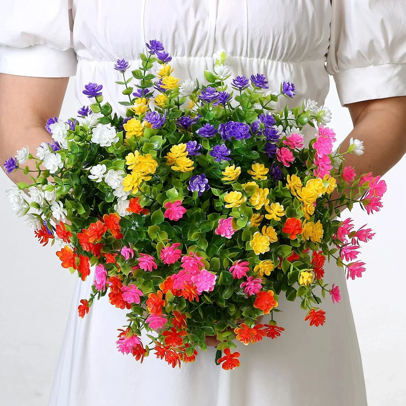 1 pacchetto fiori artificiali Arbusti di vegetazione resistenti ai ra resistenti all'aperto per la casa cucina decorazione del giardino da sposa fiore finto