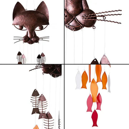 Ryba Cat Cat Żelazno wiatrowe wiatrowe metalowe metalowe wiatrowe dzwonki na zewnątrz kojąca melodia do ogrodowego weranda weranda