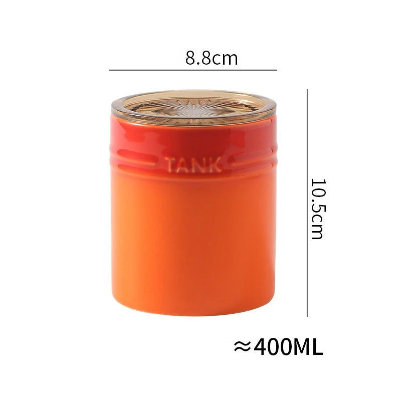 400ml Ceramic Storage Jar Kitchen Food Canisters Stackable Containers with Airtight Seal Plastic Lid for Coffee Tea Sugar Salt