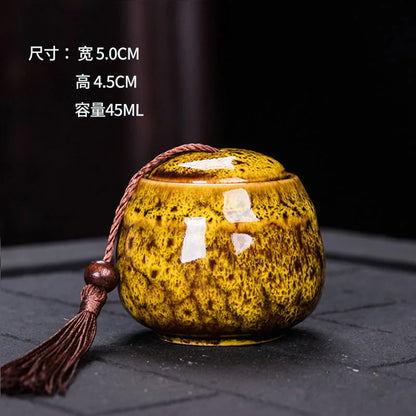 Ceramic tea can, small size, portable, kiln sealed can, household tea storage tank, powder medicine can tea tin Coffee can