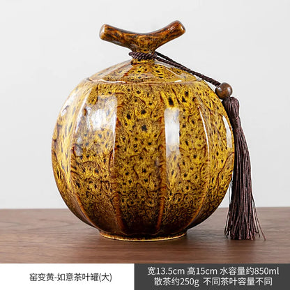 Kiln Change Ceramic Tea Caddy Food Storage Jar Sealed Jars Tea Box Tea Containers Storage Tank Candy Jar Home Organizer Teas Can