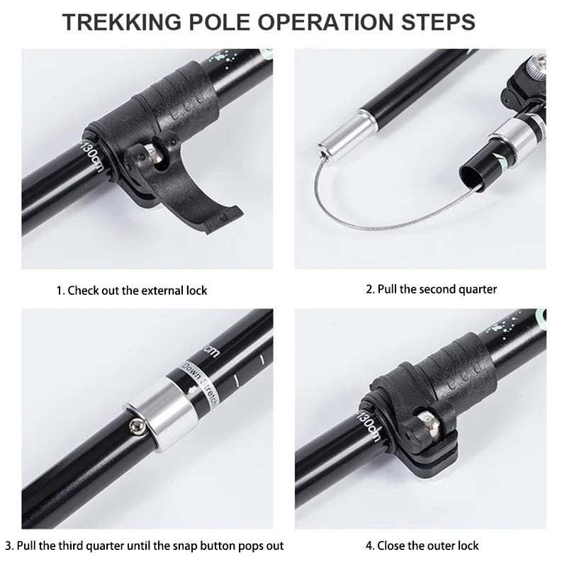 Trekking pinne 5-seksjon Teleskopisk sammenleggbar trekkstoler utendørs camping Ultralight bærbar sammenleggbar turgåing turpinne