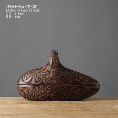 Modern Line Stripe Resin Vase Flower Arrangement Dried Flower Imitation Wood Vase Bookcase Desktop Decoration Crafts Furnishings