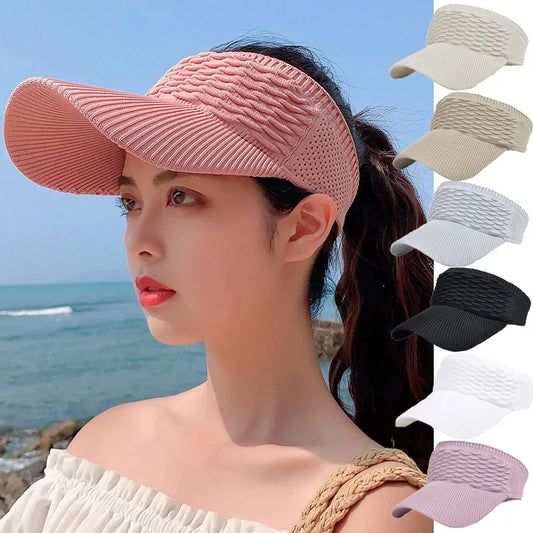 Ny mote bretter design kvinner tomt topphatt sommersolw color stor rand solkrem hatter utendørs elastisk stoff sportssolhetter