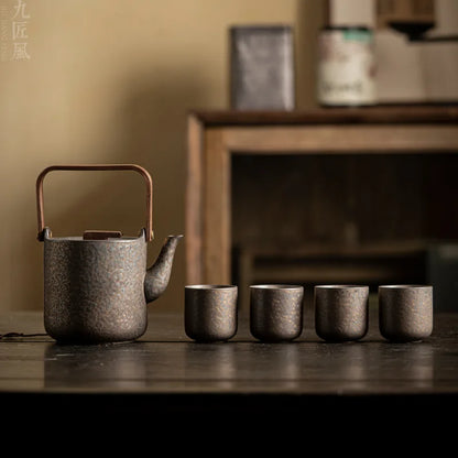 Ceramic Gilded Iron Glazed Beam Pot Tea Cup Tea Set Retro Tea Maker Japanese Cup Pot