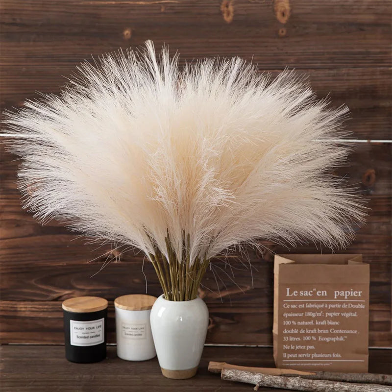 55CM 5PCS Fluffy Pampas Grass Boho Decor Flower Fake Plant Reed Simulated Wedding Party Christmas Home Decor Artificial Flower