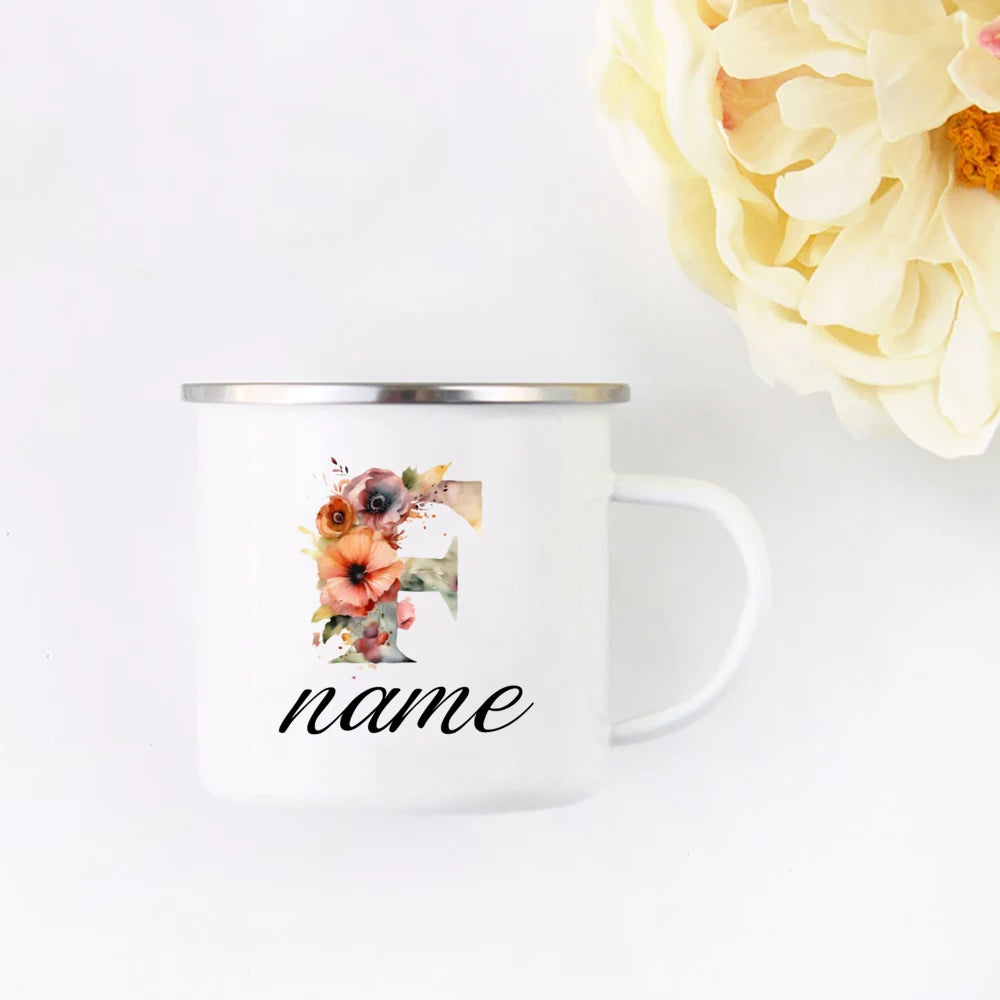 Personalized Floral Initial Name Cup Custom NameTea Coffee Hot Chocolate Mug Bride Bridesmaid Mothers Day Gift for Her