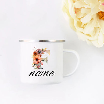 Personalized Floral Initial Name Cup Custom NameTea Coffee Hot Chocolate Mug Bride Bridesmaid Mothers Day Gift for Her