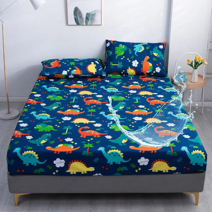Cartoon dinosaur Waterproof Fitted Sheet Home Bed Cover Sabana Summer Spring Winter Mattress Covers With Elastic (no pillowcase)