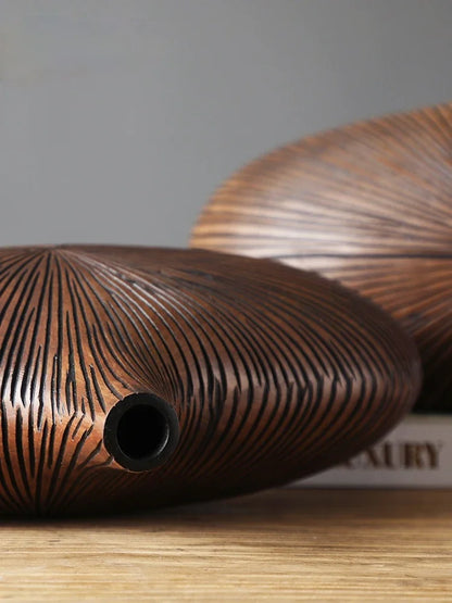 Modern Line Stripe Resin Vase Flower Arrangement Dried Flower Imitation Wood Vase Bookcase Desktop Decoration Crafts Furnishings