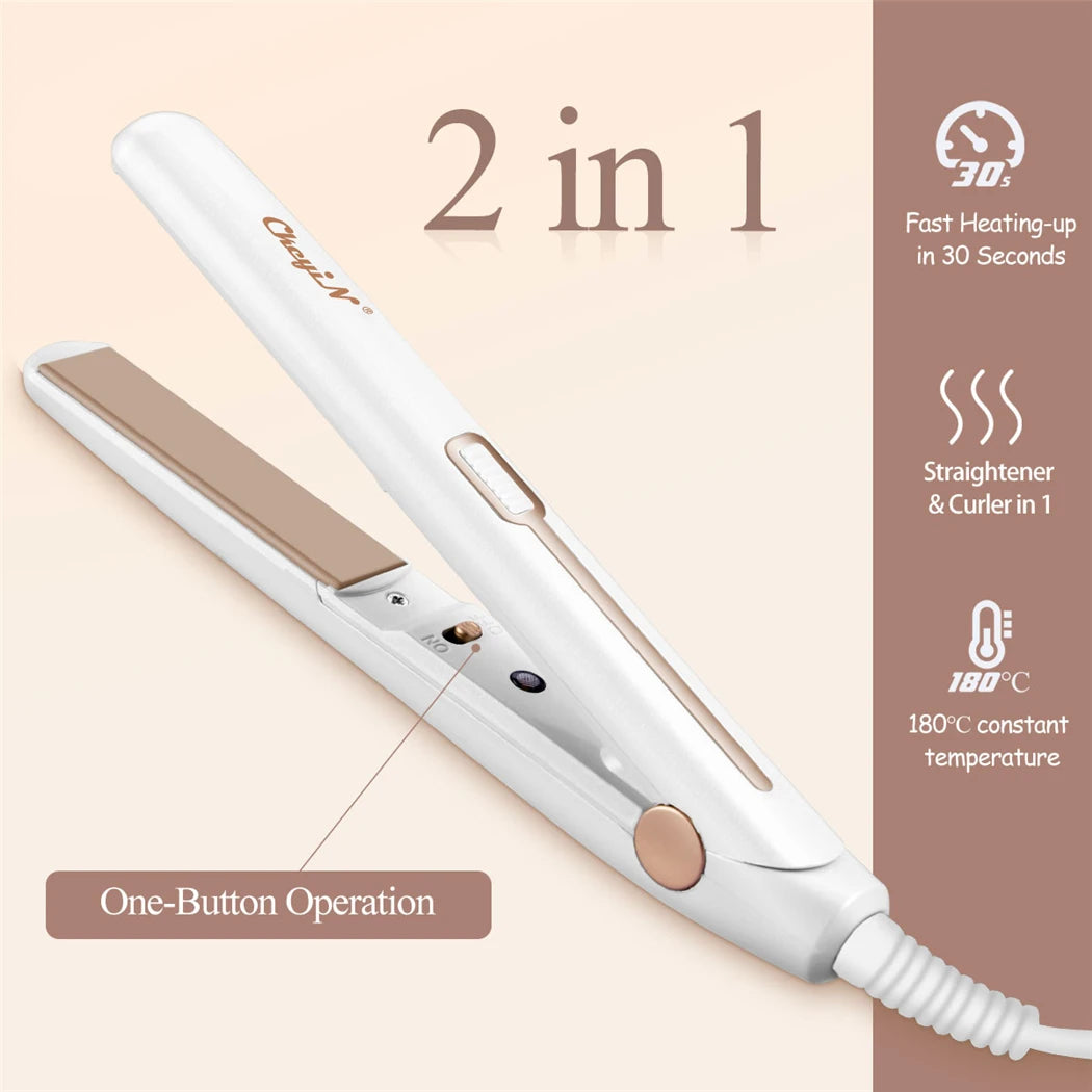 CkeyiN 20mm Professional 2 in 1 Hair Straightener Mini Hair Curler Thermostatic Fast Heat Flat Iron Curling Iron Waver Plate