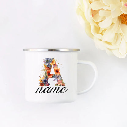 Personalized Floral Initial Name Cup Custom NameTea Coffee Hot Chocolate Mug Bride Bridesmaid Mothers Day Gift for Her