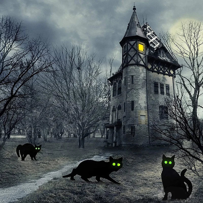 3pcs Simulação Black Cat Decoration Sinal de Halloween Card de Halloween Garden Garden Garden Yard Decor adereços