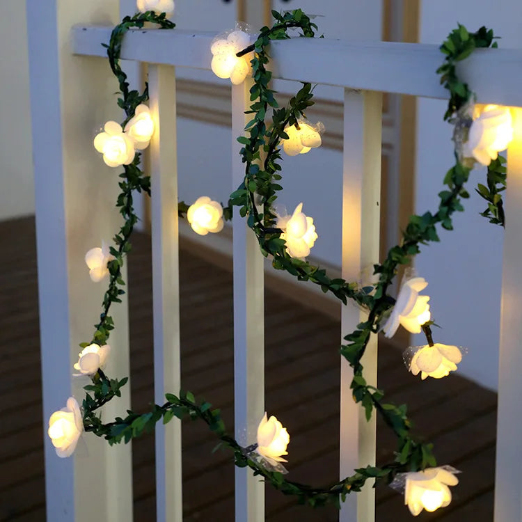 10/20leds blanco 1.5/3meter cuerda de flores de rosa con luces Centres de mesa de boda decoraciones brillantes de rosa artificial guirnalda